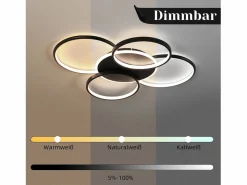Lámpara de techo LED para sala de estar regulable de 70 W con control remoto, 5 anillos, acrílico moderno blanco Plafón
