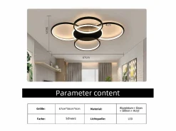 Lámpara de techo LED para sala de estar regulable de 70 W con control remoto, 5 anillos, acrílico moderno blanco Plafón