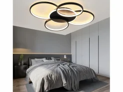 Lámpara de techo LED para sala de estar regulable de 70 W con control remoto, 5 anillos, acrílico moderno blanco Plafón