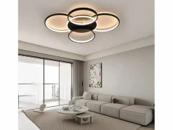 Lámpara de techo LED para sala de estar regulable de 70 W con control remoto, 5 anillos, acrílico moderno blanco Plafón