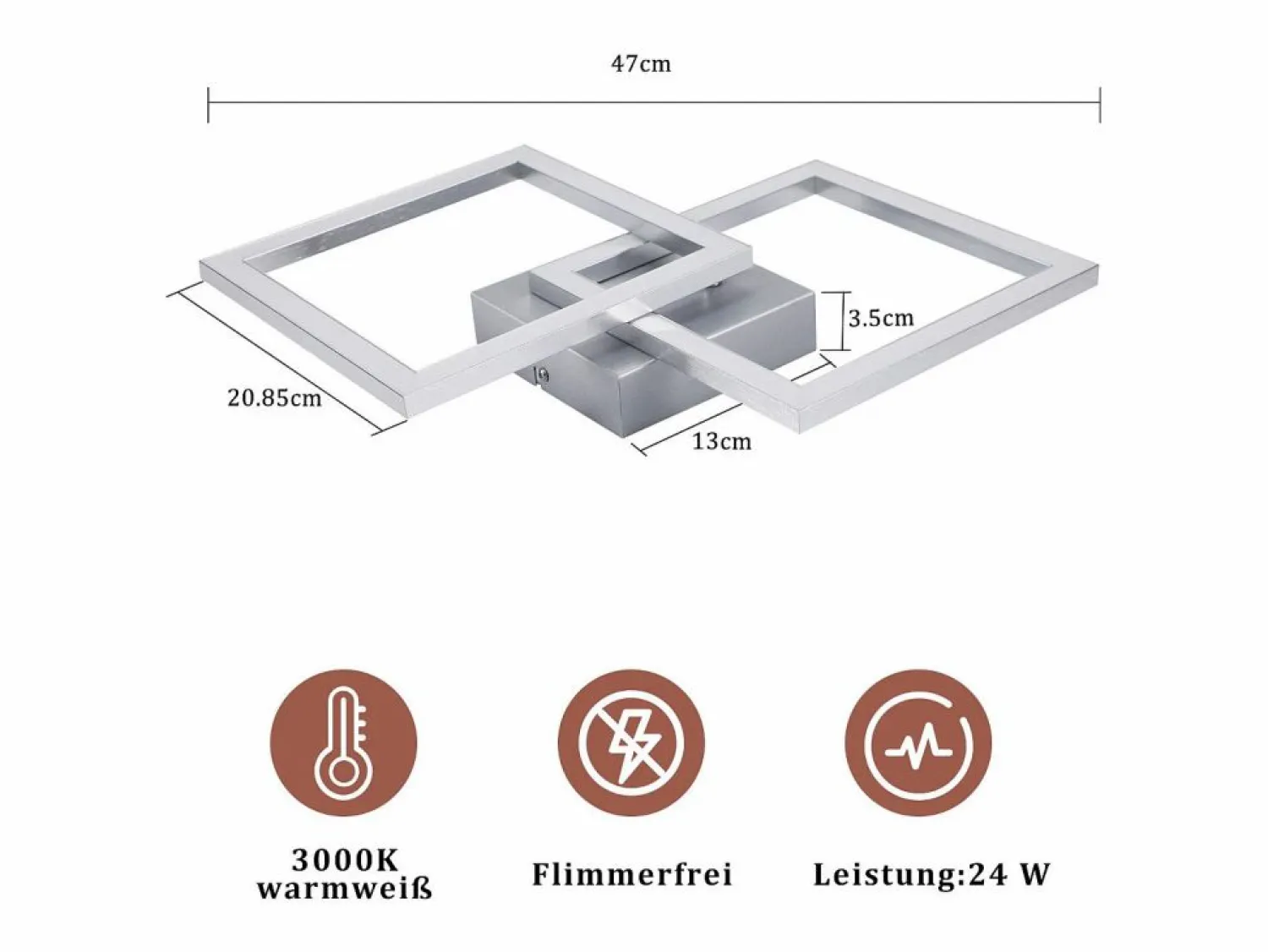Sale Lámpara de techo LED cuadrada plateada moderna para dormitorio, 24 W, metal, 3000 K, blanco cálido para pasillo Plafón