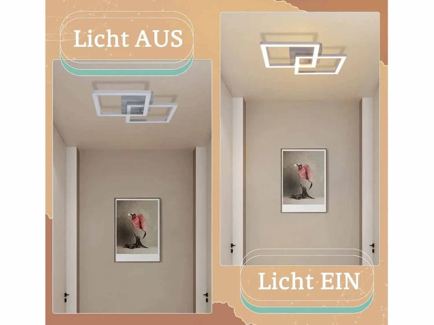 Sale Lámpara de techo LED cuadrada plateada moderna para dormitorio, 24 W, metal, 3000 K, blanco cálido para pasillo Plafón