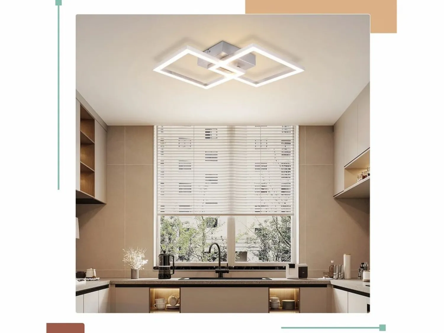 Sale Lámpara de techo LED cuadrada plateada moderna para dormitorio, 24 W, metal, 3000 K, blanco cálido para pasillo Plafón