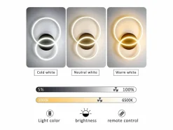 Online NETTLIFE , lámpara de techo LED regulable, iluminación de techo para el salón, lámpara para el dormitorio 46W, 2 anillos Negro