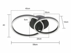 Online NETTLIFE , lámpara de techo LED regulable, iluminación de techo para el salón, lámpara para el dormitorio 46W, 2 anillos Negro