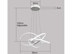 NETTLIFE Lámpara LED para salón, lámparas colgantes, mesa de comedor, blanca, 62W, regulable con mando a distancia Blanco