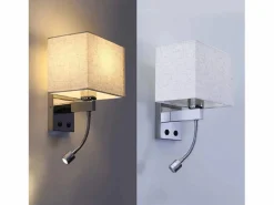 NETTLIFE lote de 2 lámparas murales LED para interiores, para habitación, aplique para salón, lámpara de cabecera, cama de tela con brazo de lectura flexible E27.
