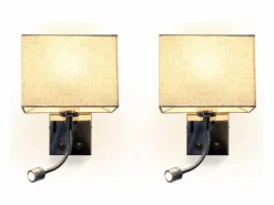NETTLIFE lote de 2 lámparas murales LED para interiores, para habitación, aplique para salón, lámpara de cabecera, cama de tela con brazo de lectura flexible E27.