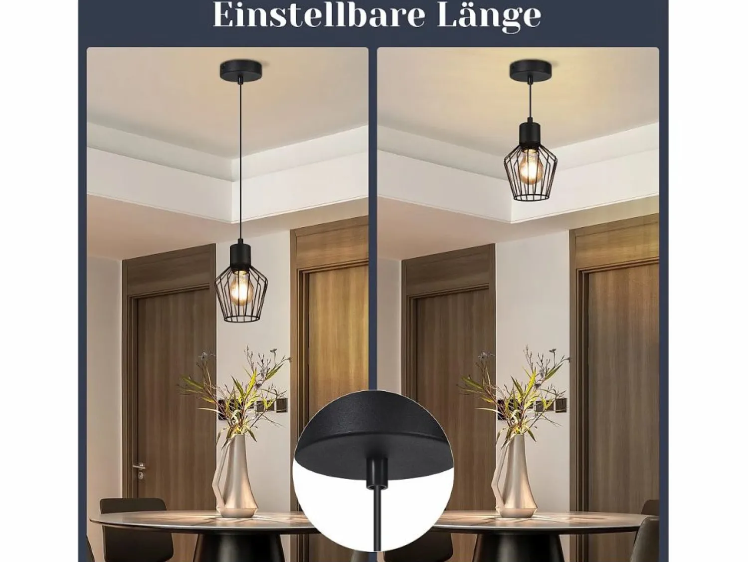 Discount NETTLIFE Mesa de comedor suspendida, suspensión negra, soporte E27, 1 llama, metal. Negro