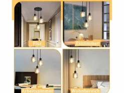 Best NETTLIFE Mesa de comedor suspendida. Lámpara colgante vintage con 3 bombillas. Lámpara de mesa de comedor suspendida, E27, metal negro, retro industrial. Dorado