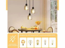 Best NETTLIFE Mesa de comedor suspendida. Lámpara colgante vintage con 3 bombillas. Lámpara de mesa de comedor suspendida, E27, metal negro, retro industrial. Dorado