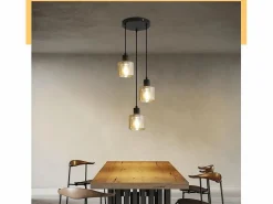 Best NETTLIFE Mesa de comedor suspendida. Lámpara colgante vintage con 3 bombillas. Lámpara de mesa de comedor suspendida, E27, metal negro, retro industrial. Dorado