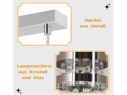 Sale NETTLIFE Mesa de comedor suspendida moderna de cristal, con 4 lámparas E27 suspendidas, 150 cm, altura regulable. Plateado