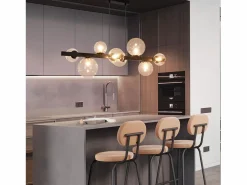 NETTLIFE Mesa de comedor colgante, lámpara colgante para salón, colgante G9, 8 bombillas de vidrio moderno. Transparente
