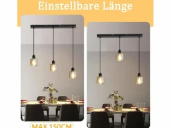 Sale Mesa suspension para comer, lámpara colgante vintage, 3 bombillas colgantes E27, metal negro, retro industrial. Lámpara Suspendida