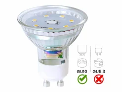 NETTLIFE Pack 10 bombillas LED GU10 5W, cálido, sustituye 50W, ahorro energético, 3000K, ángulo 110°, reflector fijo.