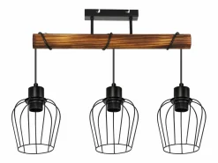 Sale Plafón 3 focos metal y madera negra Lámpara de salón vintage E27 en madera flameada de diseño industrial regulable en altura sin bombilla Plafón