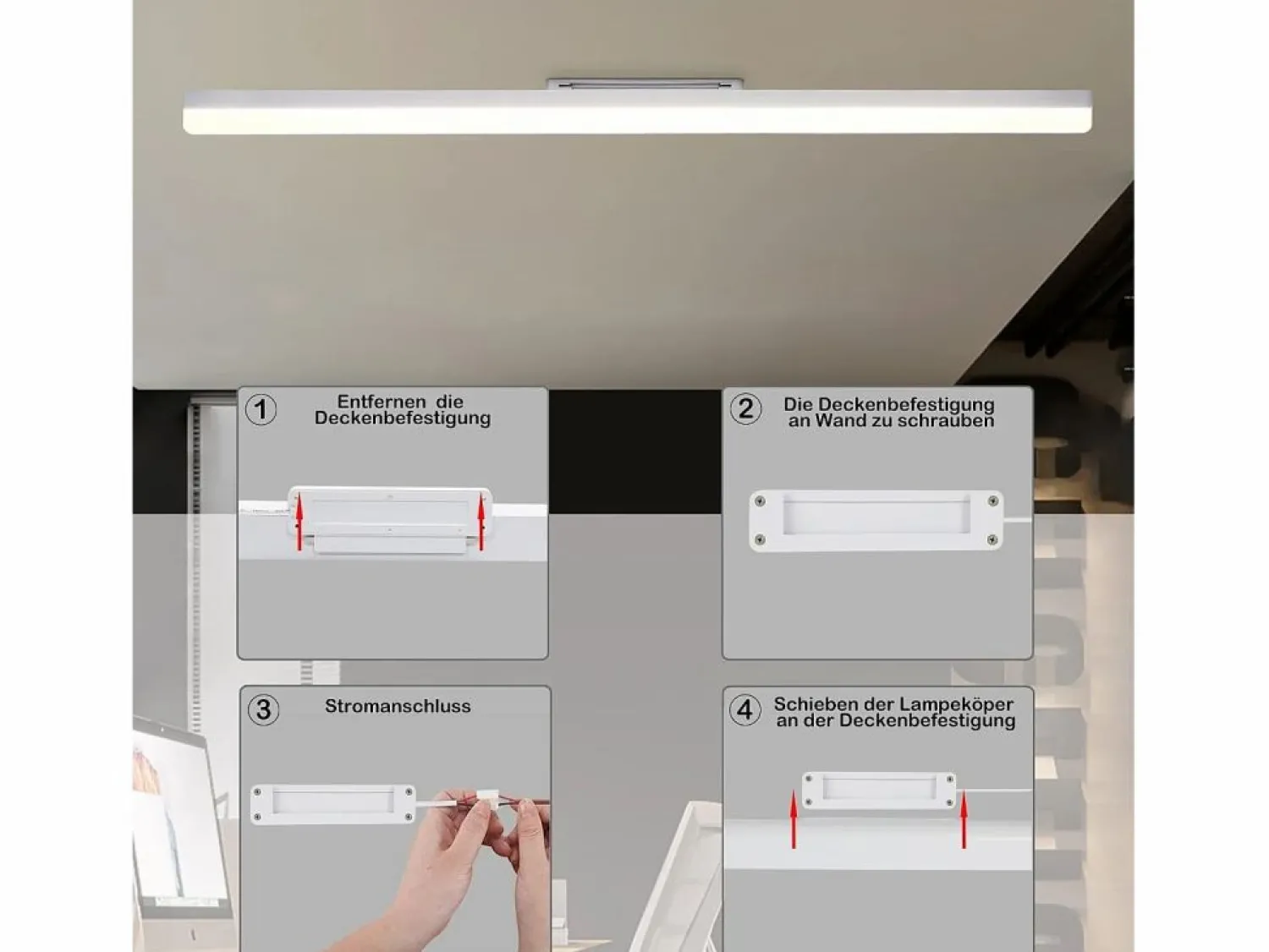 New Plafón LED blanco 4000K 36W 90CM lámpara de cocina con luz diurna: lámpara para cocina salón dormitorio balcón pasillo Plafón