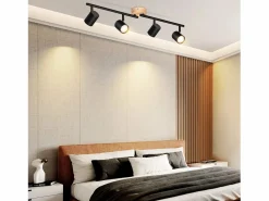Plafón LED de 4 llama - Plafón GU10 Foco giratorio Aplique de madera Foco de pared para salón dormitorio Sin bombilla Plafón