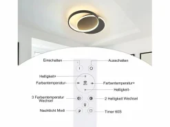Online NETTLIFE Plafón LED para salón, dimmable, moderno, con mando a distancia para el pasillo. Negro