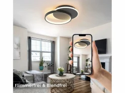 Online NETTLIFE Plafón LED para salón, dimmable, moderno, con mando a distancia para el pasillo. Negro