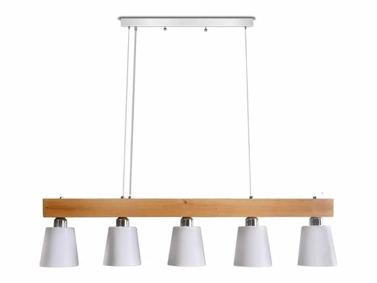 NETTLIFE Suspensión 5 bombillas E27 blanca moderna Lámpara de comedor de metal y madera Diam.102cm para cocina salón pasillo hotel