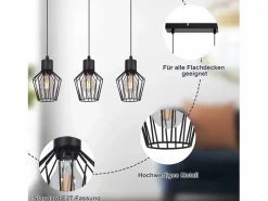 Outlet Suspensión con 3 llamas, suspensión metálica industrial negra, LED E27, metálica. Lámpara Suspendida