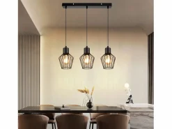 Outlet Suspensión con 3 llamas, suspensión metálica industrial negra, LED E27, metálica. Lámpara Suspendida