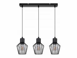 Outlet Suspensión con 3 llamas, suspensión metálica industrial negra, LED E27, metálica. Lámpara Suspendida