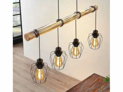 New NETTLIFE Suspensión retro, lámpara de suspensión vintage de madera industrial negra E27. Marru00f3n