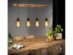 New NETTLIFE Suspensión retro, lámpara de suspensión vintage de madera industrial negra E27. Marru00f3n