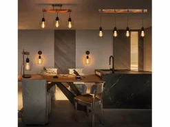 New NETTLIFE Suspensión retro, lámpara de suspensión vintage de madera industrial negra E27. Marru00f3n