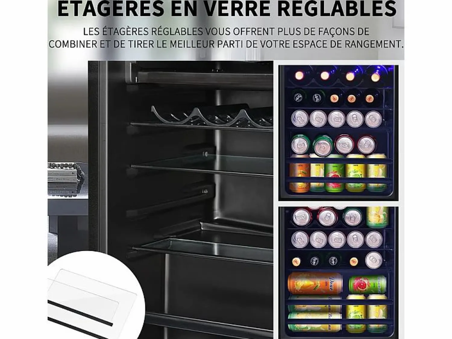 DripeX Nevera de 76L con congelador y cajón para verduras - Clase E - con LED y puerta de vidrio - 42dB - temperatura ajustable - 43.5x40x71.6cm