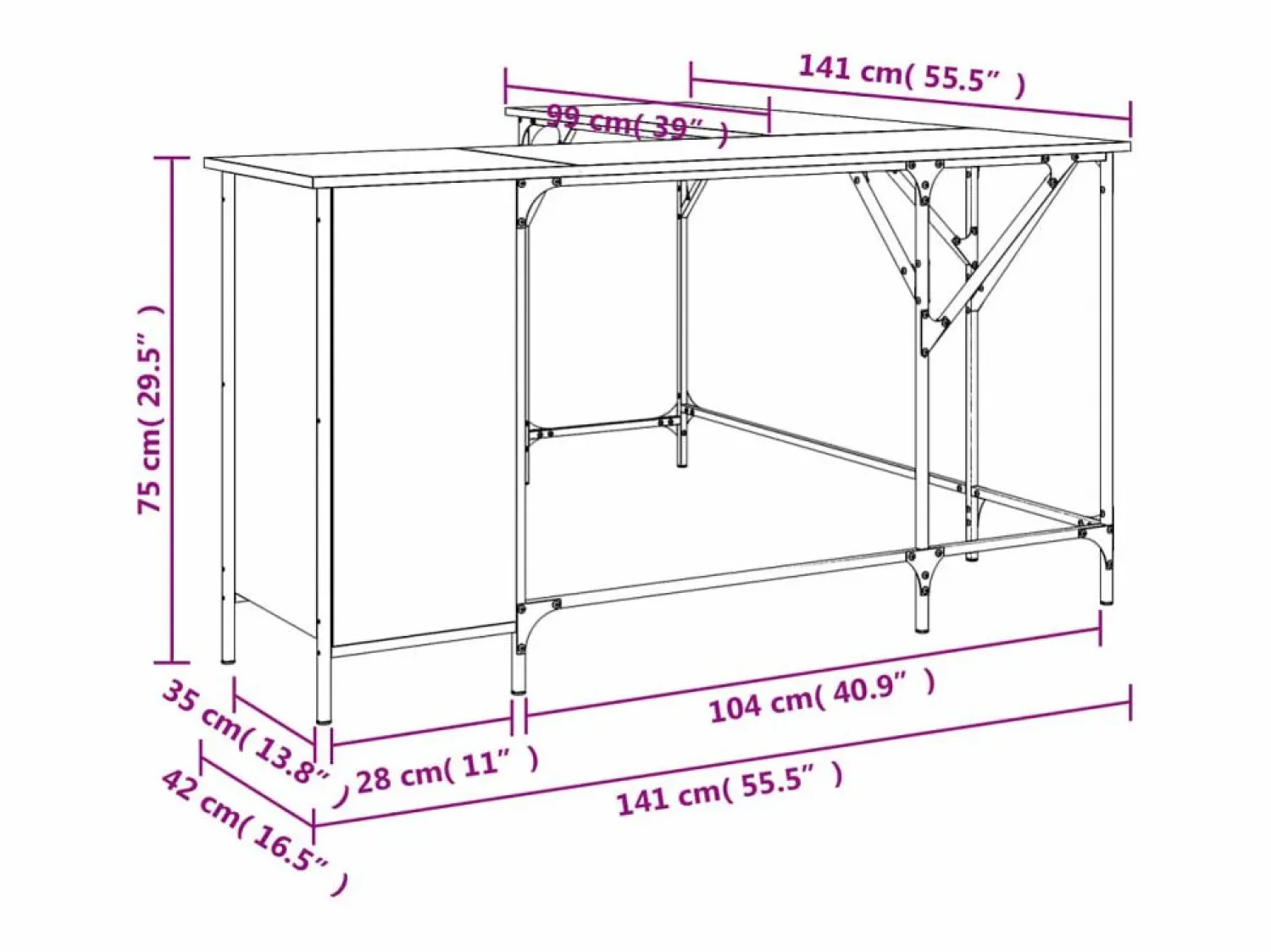 Clearance Garden Furniture Nicklas Escritorio madera de ingeniería Sonoma 141x141x75 cm Gris