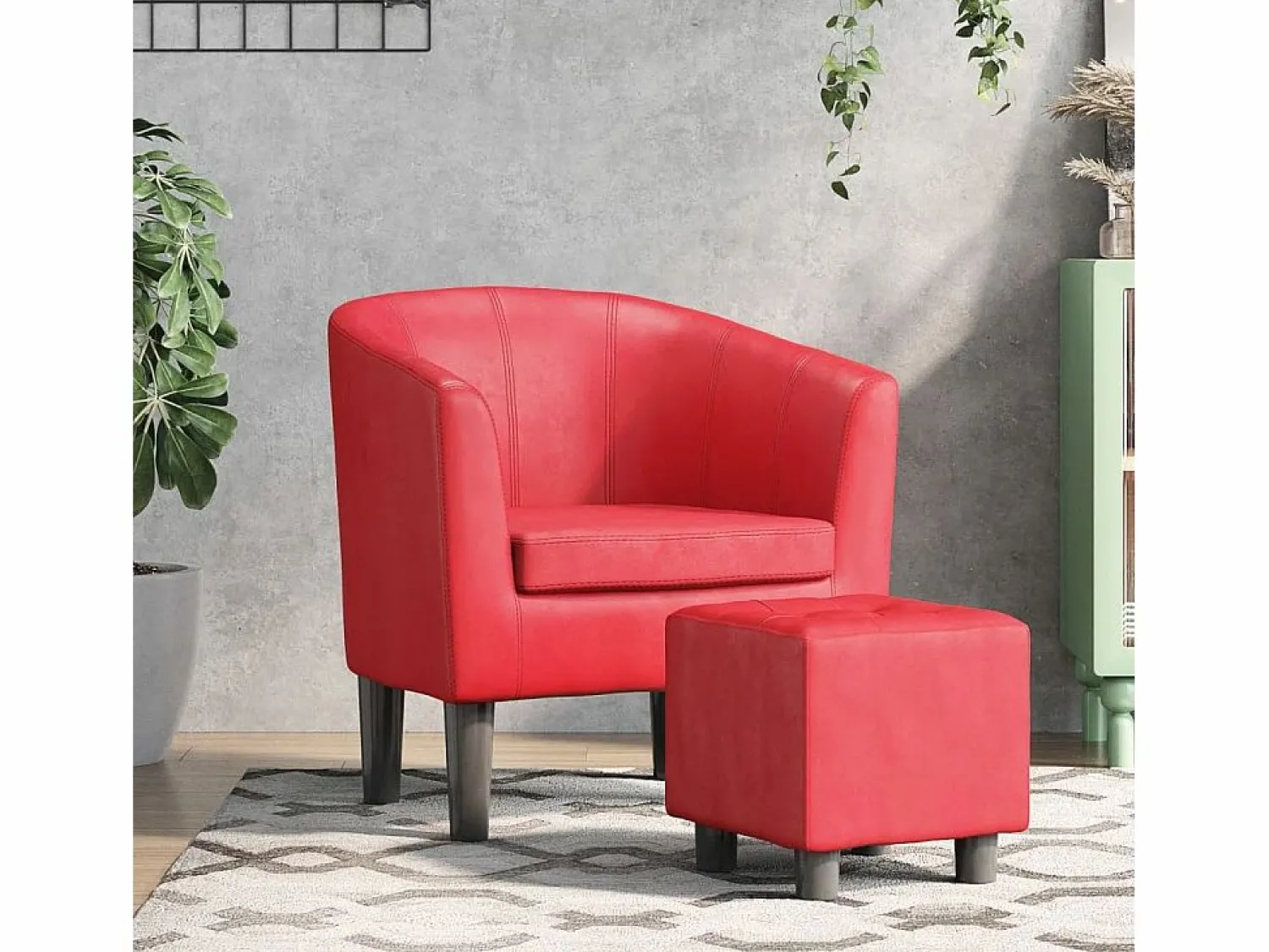 Outlet Garden Furniture Nykøbing Mors Sillón con taburete cuero sintético Rojo