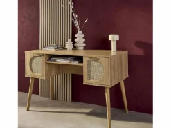 Sweeek Oficina efecto madera y mimbre, 2 cajones natural