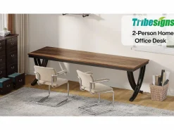 Tribesigns Oficina informática, Mesa para portátil, Gran escritorio doble para oficina en casa, 200 x 70 x 75 cm, Marrón rústico