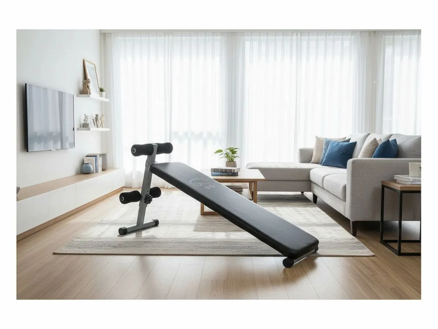 Discount O'Fitness Tabla de abdominales - Dimensiones: 137 x 33,5 x 73 cm - Ideal para la actividad física en casa Negro