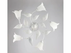 Hot Olga - Lámpara de techo blanca con cristal alabastro y acabado plata antigua, 5 luces Ø70 cm Plafón