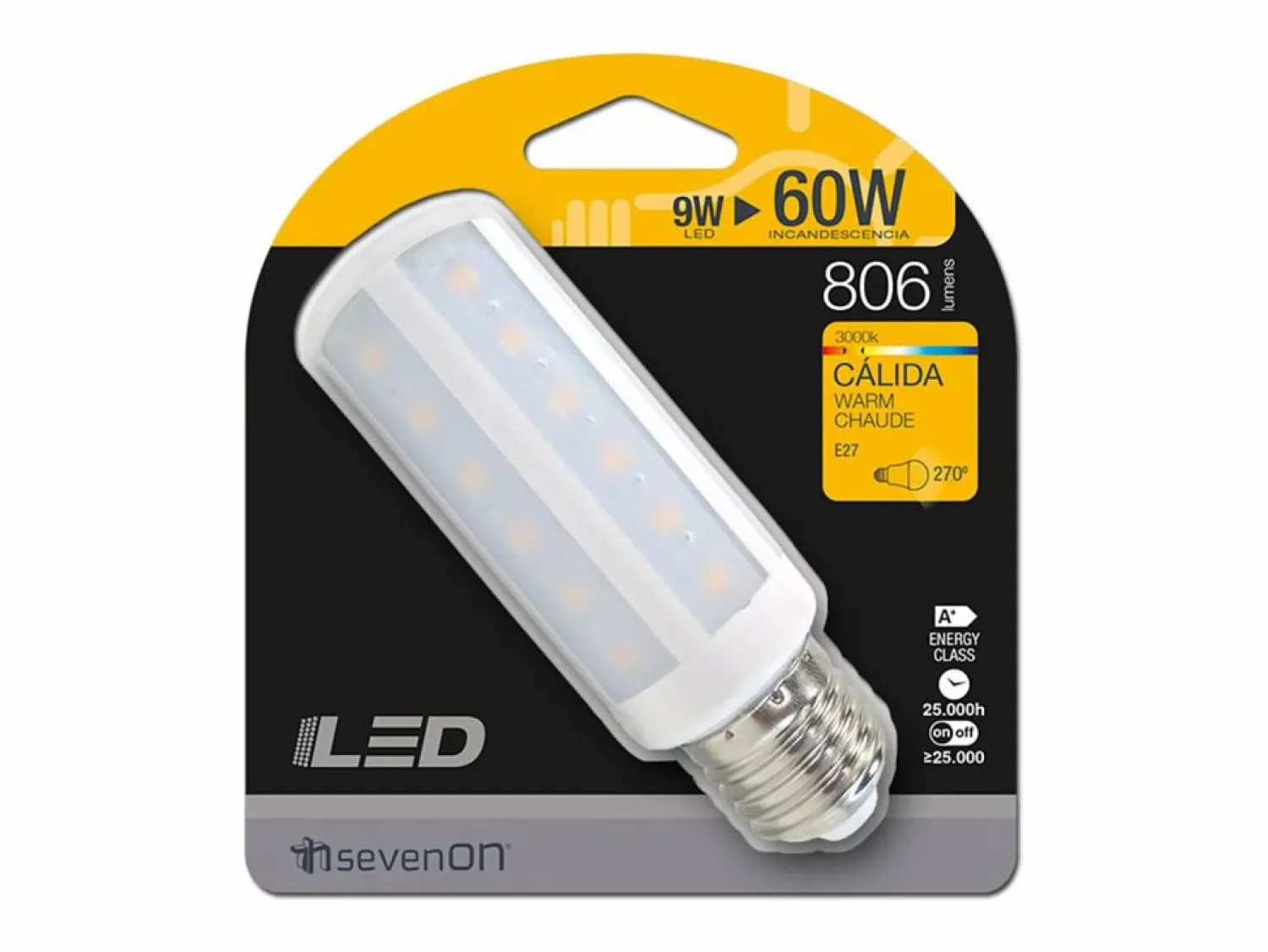 7H SEVENON ORION91 Pack x 6 unidades 9&1 Bombilla LED E27 Mazorca 9W Cálido 806lm 3000K 25000h Nine&One Premium