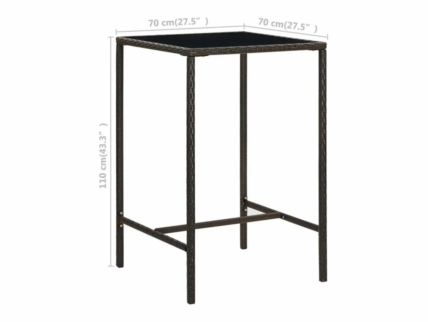 Discount Orren Mesa alta de jardín ratán sintético y vidrio marrón 70x70x110 cm Mesa Alta