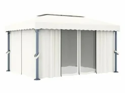 Sale vidaxl Pabellón de Jardín 4x3m Crema con Cortinas y Guirnalda Luminosa LED Blanco