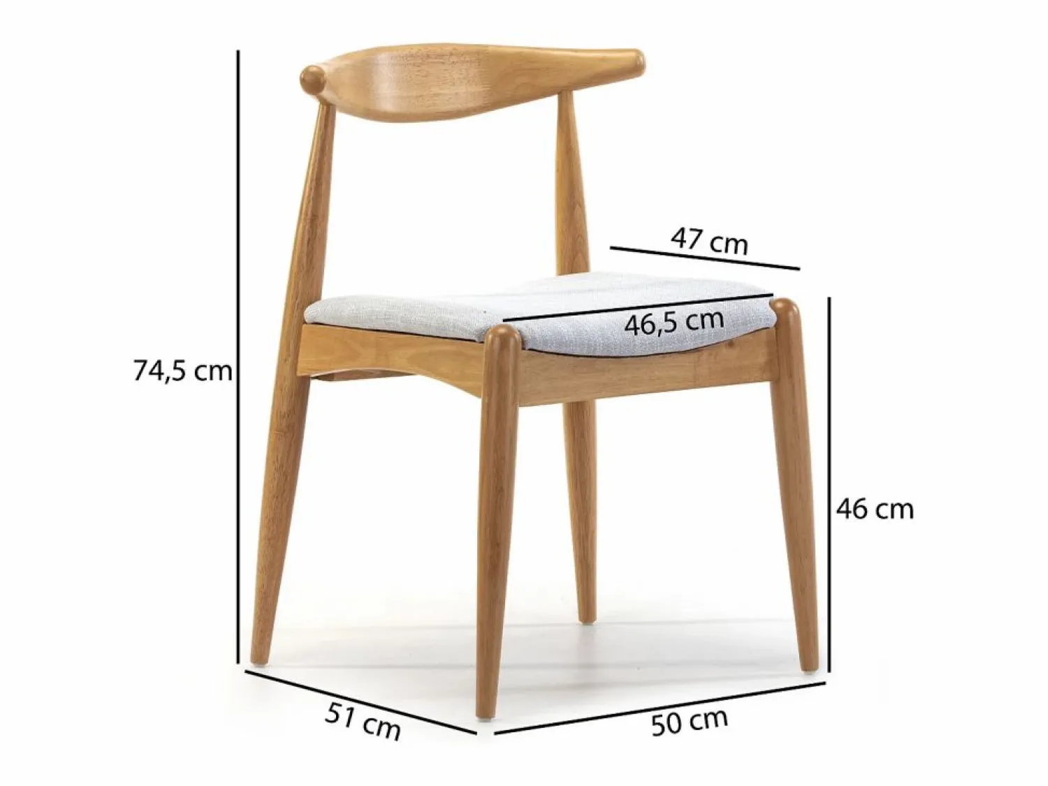 VS Venta-stock Pack 2 sillas Corzo Color Roble, Madera Maciza, 52,5 x 50 x 74,5 cm