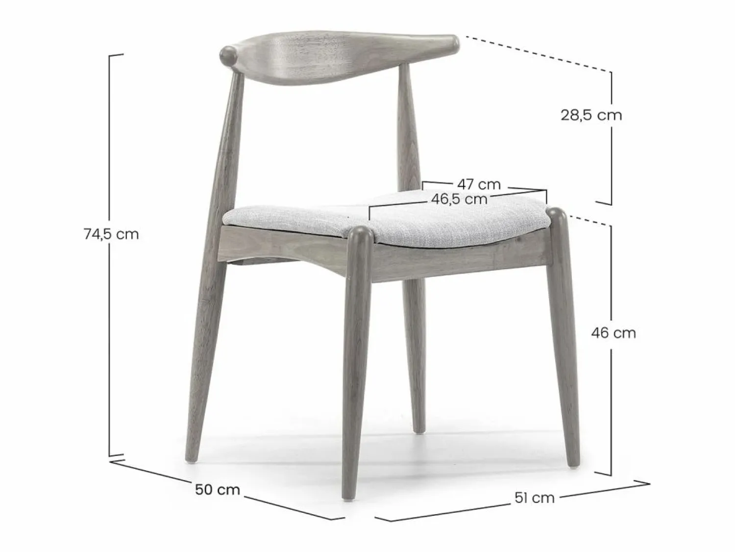 VS Venta-stock Pack 2 sillas Corzo Color Roble, Madera Maciza, 52,5 x 50 x 74,5 cm