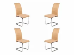 Pack de 4 Sillas Tapizadas para Salón y Comedor – Acabado Color Beig con Patas Cromadas de Aluminio, Medidas: 42,5 cm x 52 cm x 99 cm