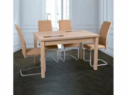 Pack de 4 Sillas Tapizadas para Salón y Comedor – Acabado Color Beig con Patas Cromadas de Aluminio, Medidas: 42,5 cm x 52 cm x 99 cm
