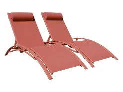 Outlet Pack de 2 tumbonas GALAPAGOS en textileno terracota aluminio terracota Tumbona