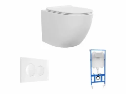 Vente-unique Pack de inodoro flotante mate con bastidor de soporte y placa de activación, JAVOINE