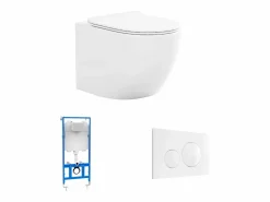Sale Pack de inodoro flotante brillante con soporte y placa de accionamiento, JAVOINE Inodoro Suspendido