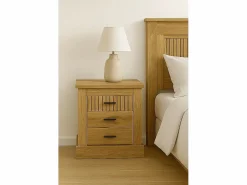 New Pack de Muebles de Dormitorio Habitación Infantil con Cabecero, 1 Mesita de Noche 3 Cajones y Sinfonier en Color Blanco Mate Mauvella Rayas Marru00f3n